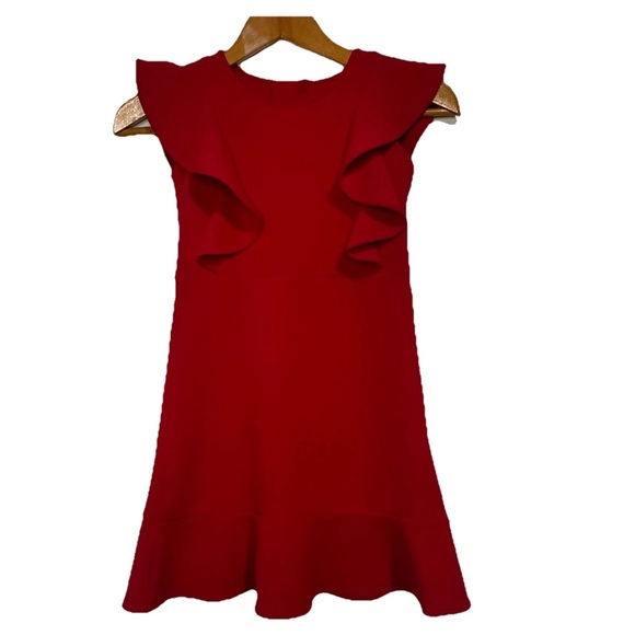 Red Ruffle Girl’s 10 Dress Stretch Jacquard Valentine’s Day Holiday Party Casual - Picture 2 of 8